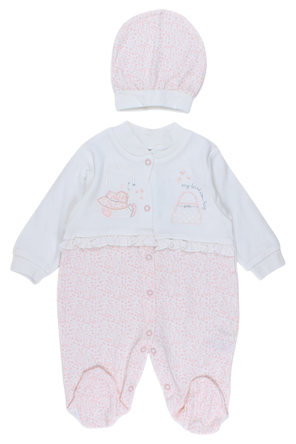 Pink baby romper and hat set for girls Bebelinna 2036-6825-40