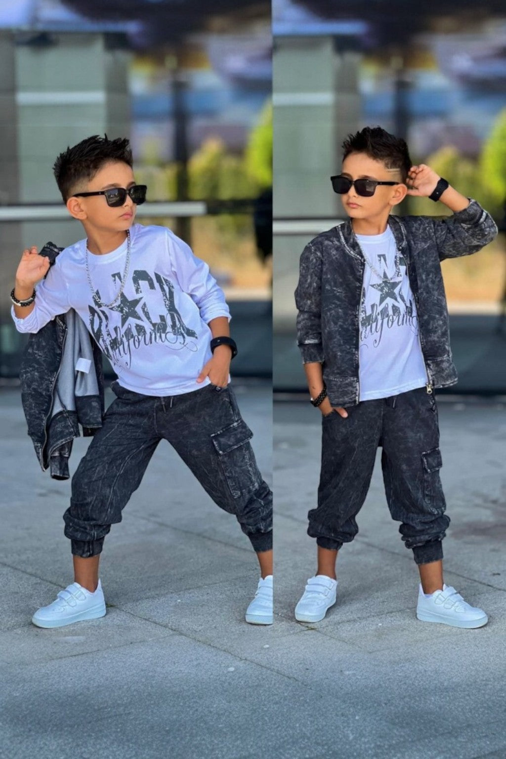 3-piece tracksuit, boys' black, stonewashed, Bam Bam 2054-19825