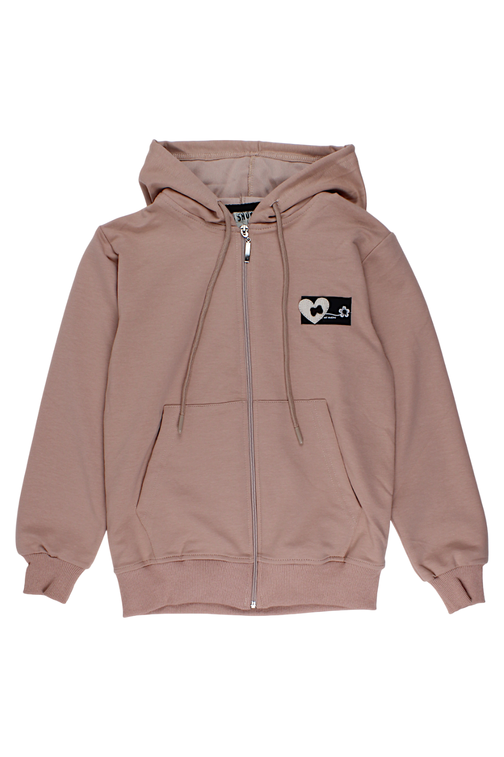 Girls' zip-up sweatshirt with patch, beige Snow Star 2082-28825