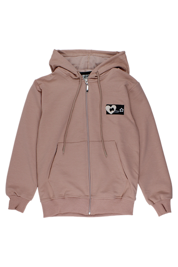 Girls' zip-up sweatshirt with patch, beige Snow Star 2082-28825
