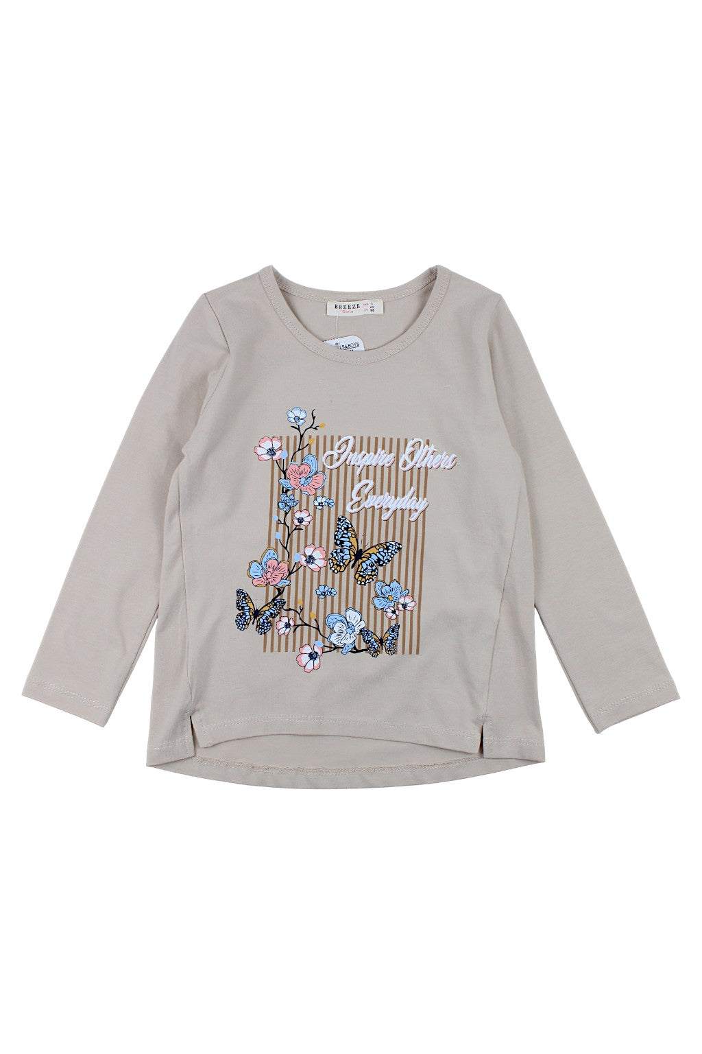 Girls' blouse with flowers and butterflies, beige, Breeze 21054-20825-1