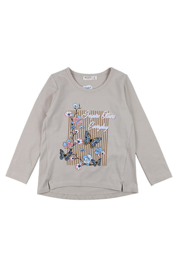 Girls' blouse with flowers and butterflies, beige, Breeze 21054-20825-1