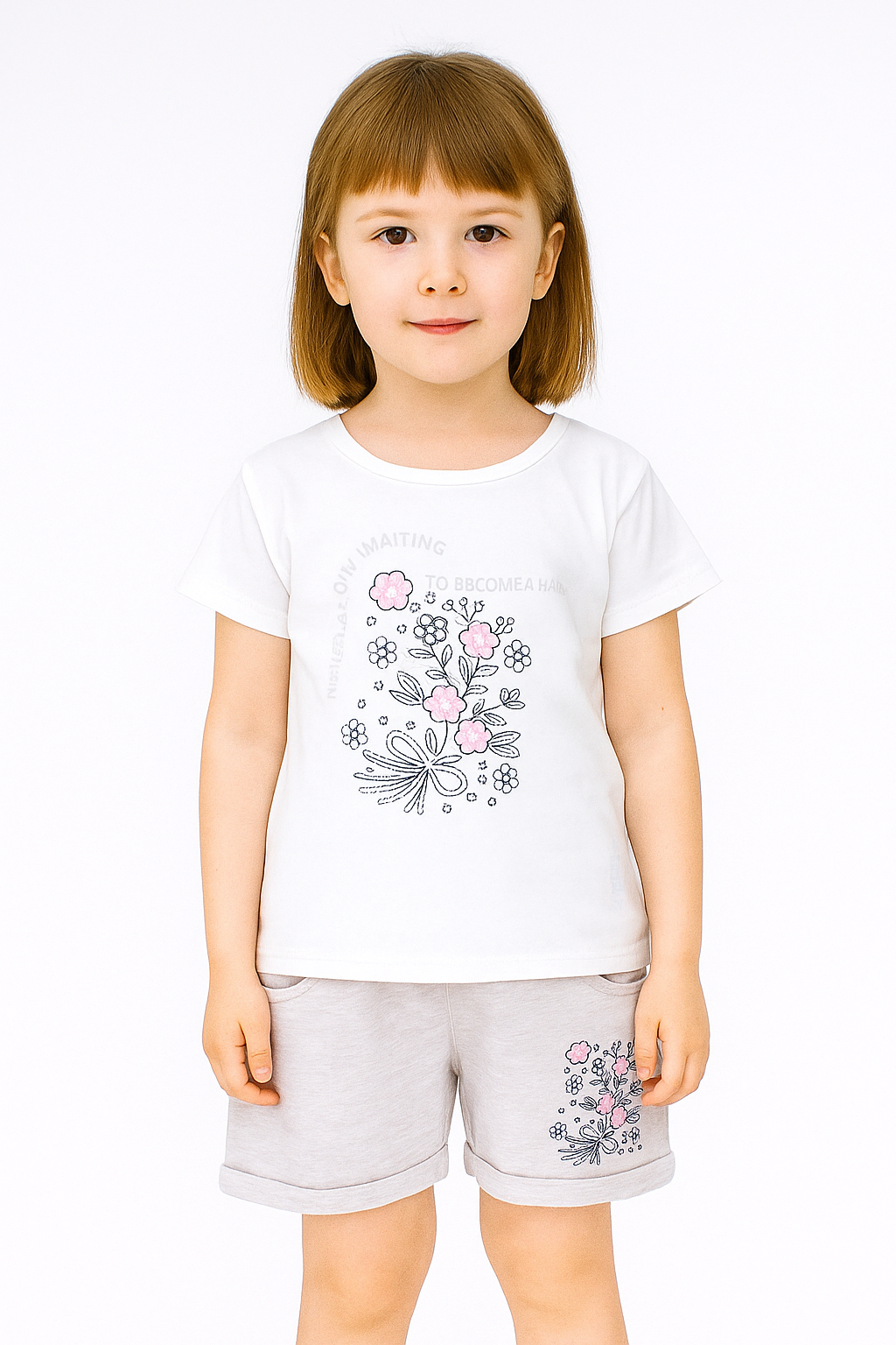 Girl's floral beige shorts set Breeze 21673-17625