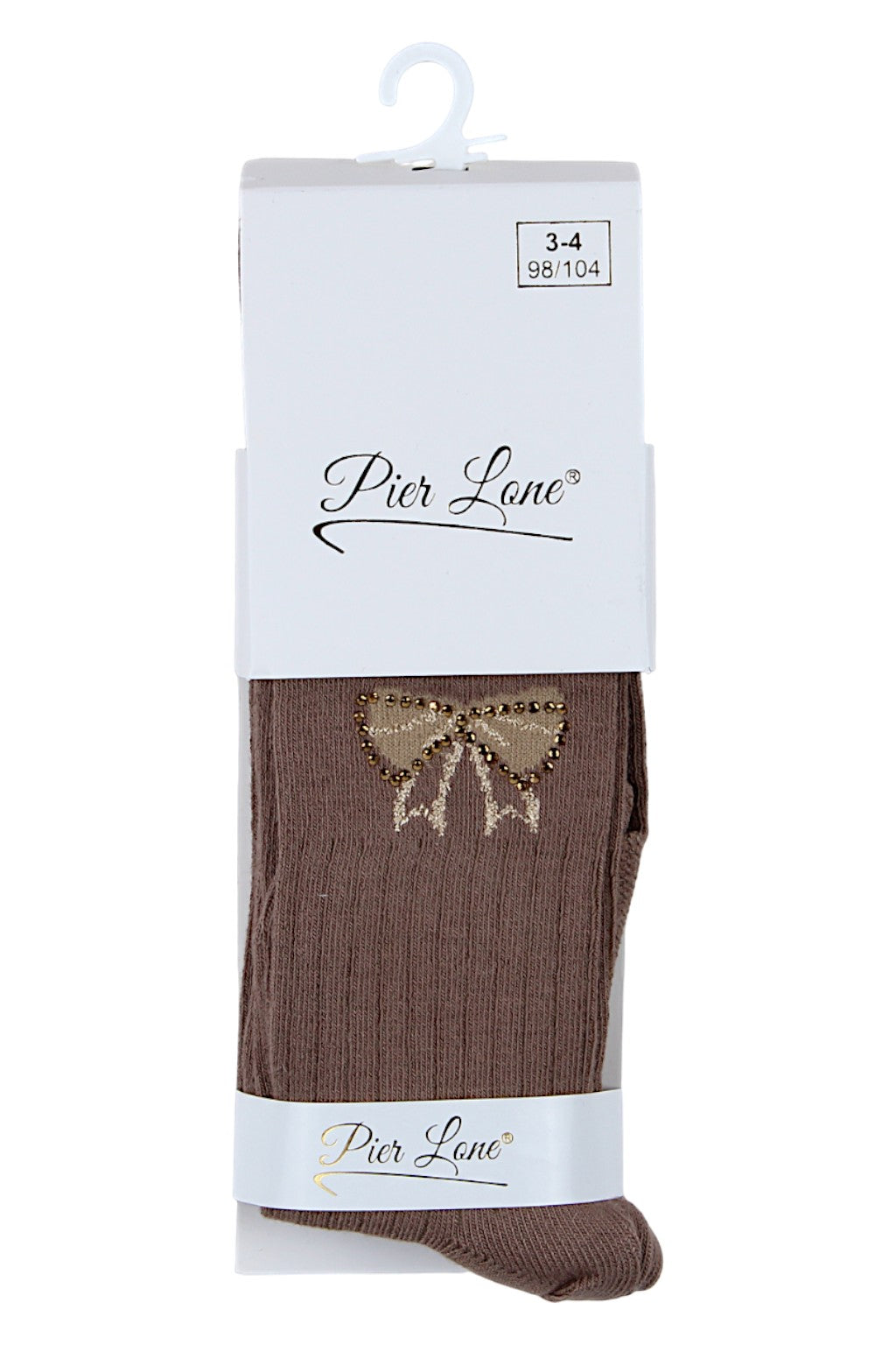 Girls' tights with a bow and rhinestones, brown, Pier Lone 2212-81025