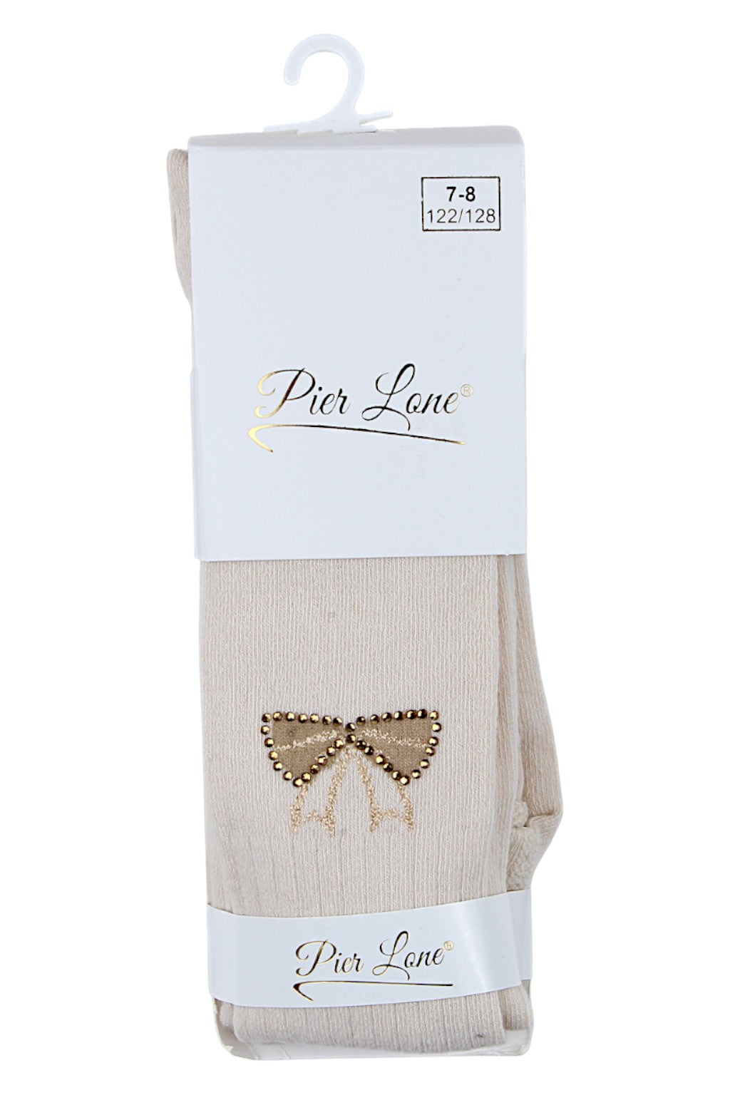 Girls' rhinestone bow tights, light beige, Pier Lone 2212-81025-61