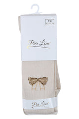 Girls' rhinestone bow tights, light beige, Pier Lone 2212-81025-61