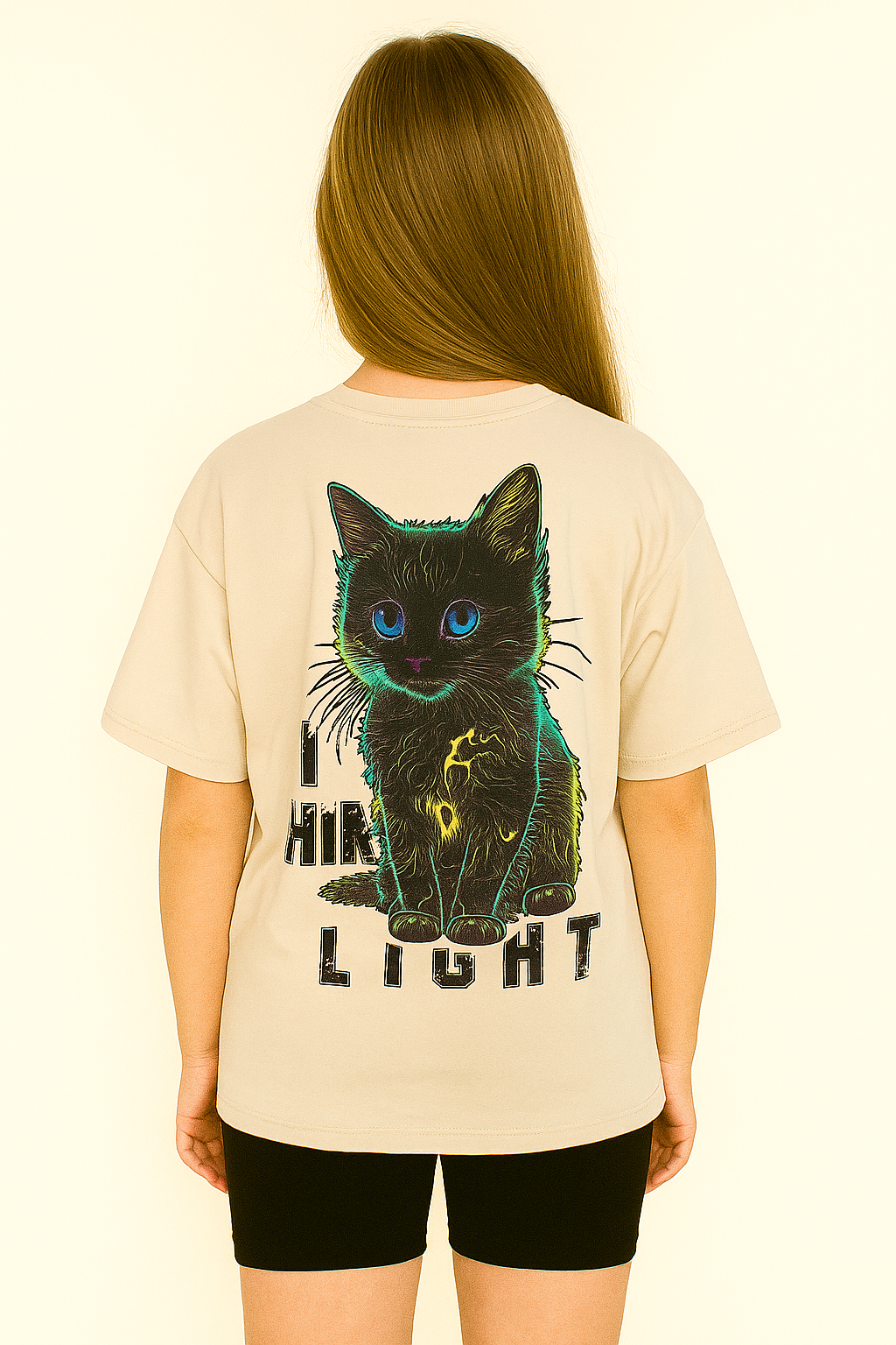 Cat oversize blouse for girls beige Meybiy 2419-12625-1