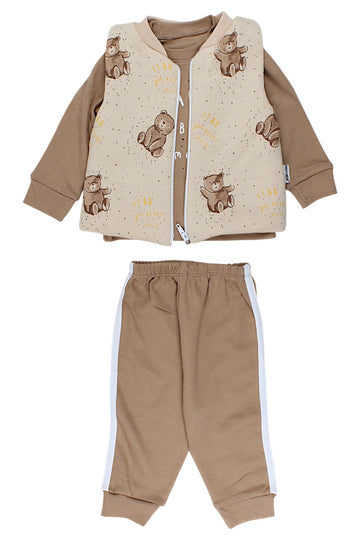 3-piece set with a boy's vest, brown, Minitix 25300-19825-4
