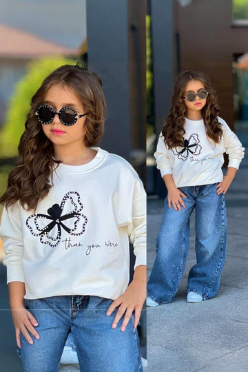 Blue Bam Bam Jeans with Sweatshirt Set for Girls 2606-27825-26