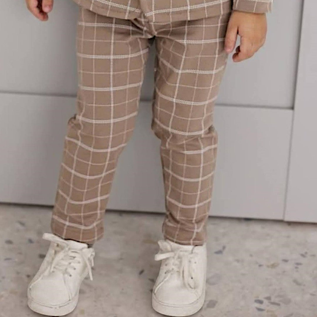 Beige Royal Kids Checkered Trousers 2821-6525-1