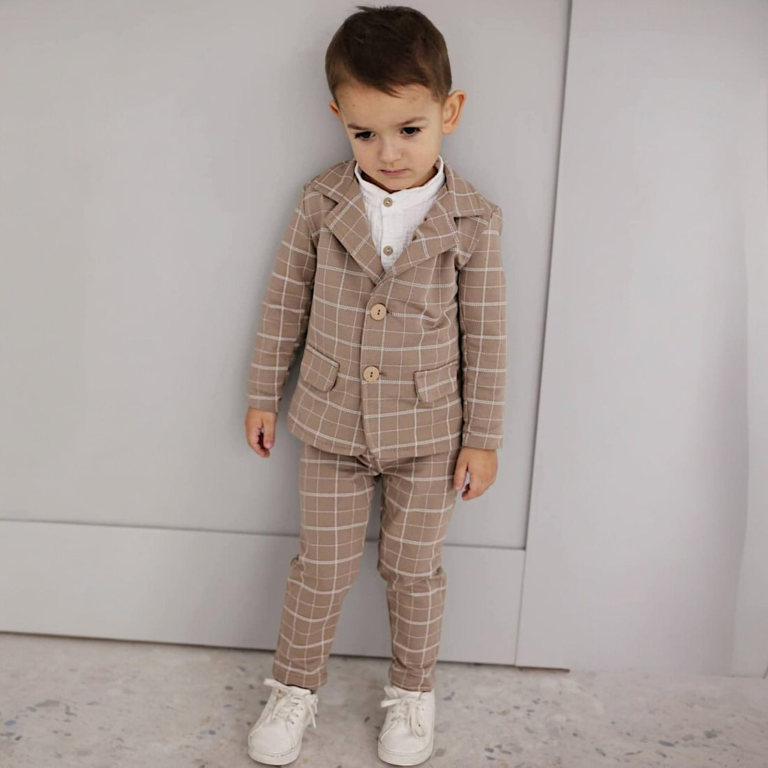 Beige Royal Kids Checkered Trousers 2821-6525-1