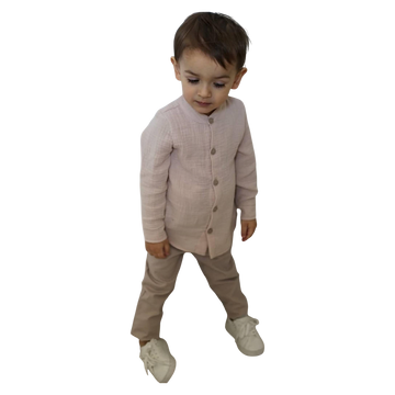 Royal Kids 2822-6525-1 Beige Muslin Shirt for Boys