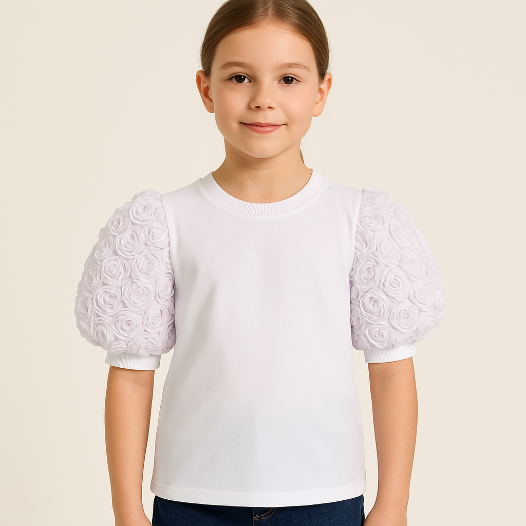 White blouse with rose sleeves for girls white Guliwerkids 2828-6525-3