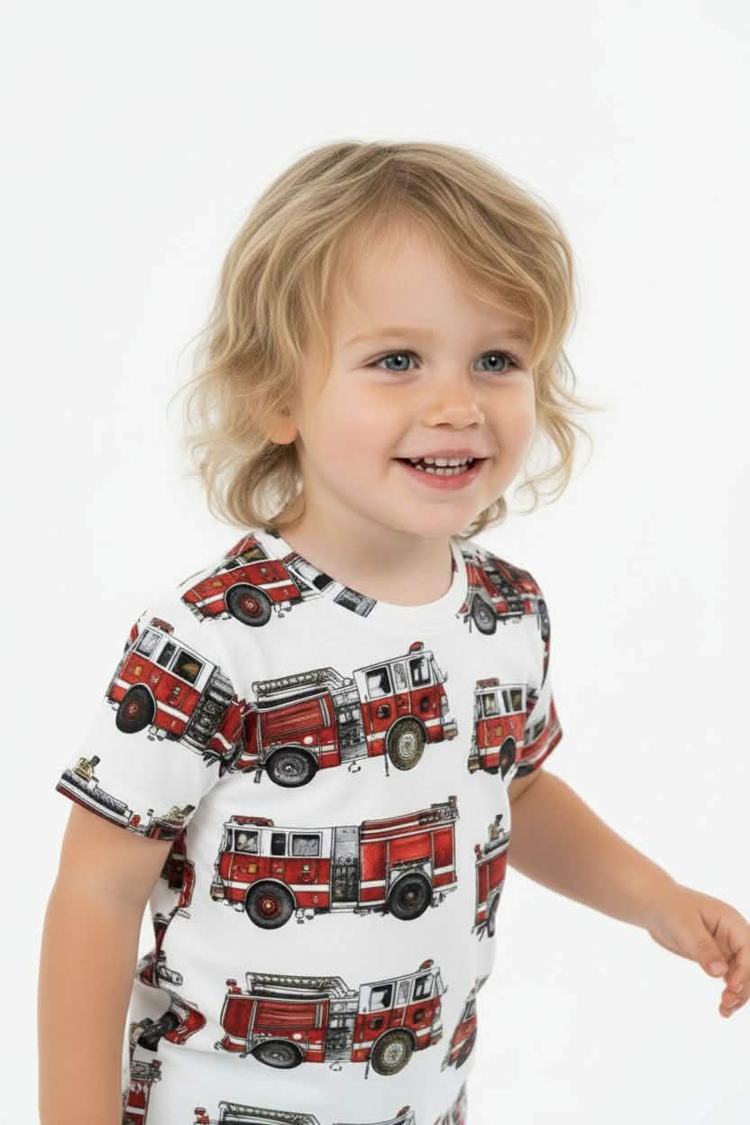 Koszulka wóz strażacki chłopięca czerwony Chrisma Kids 3138-12226