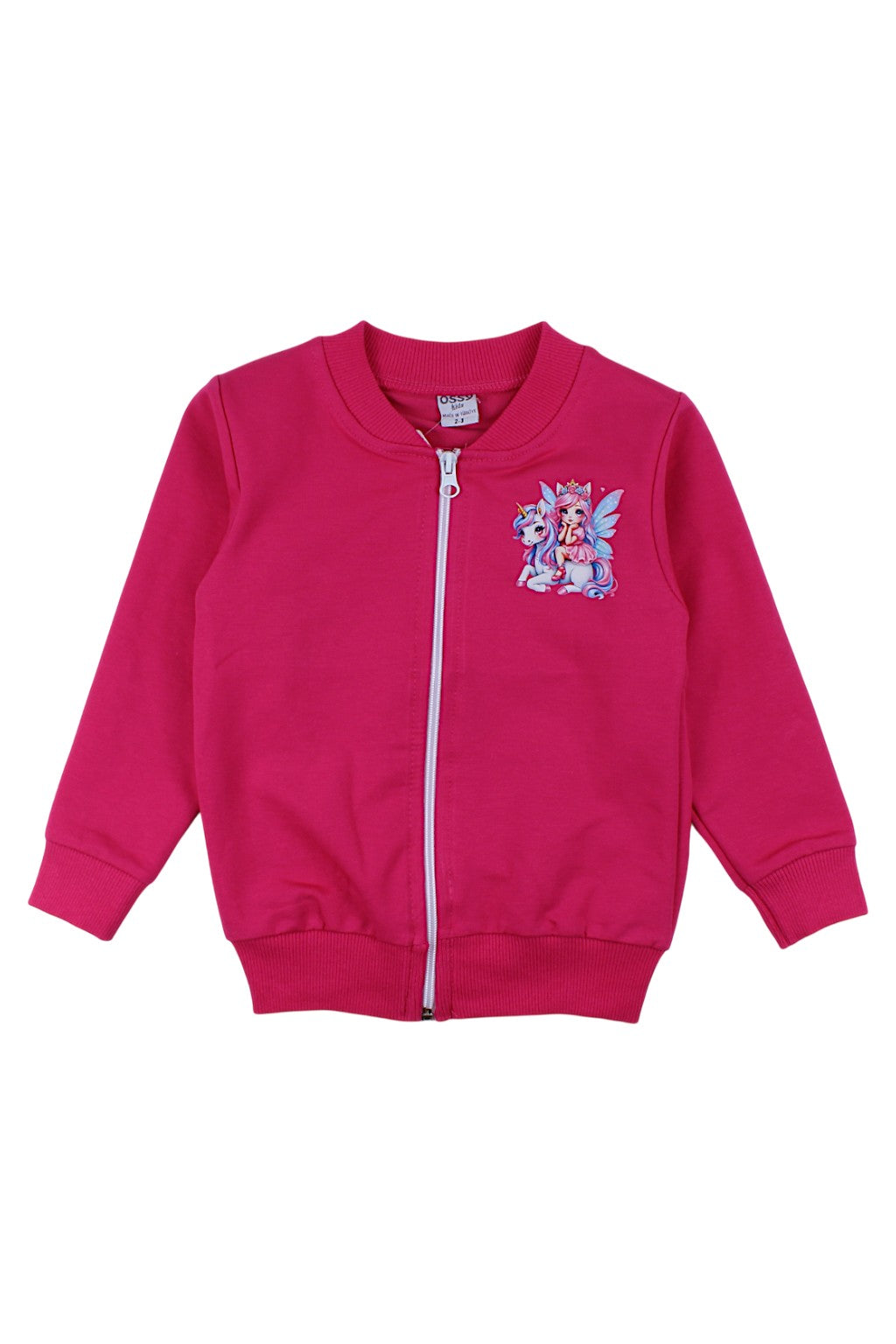 Girls' fuchsia zip-up sweatshirt with a stand-up collar Ossy 3232-6825