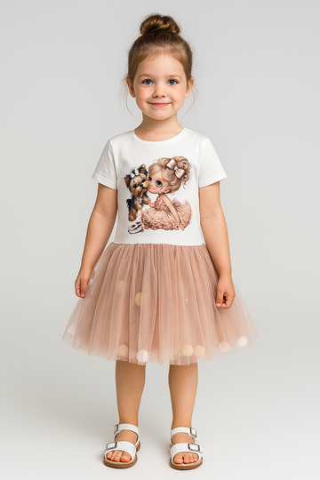 Beige bubble dress for girls Guliwerkids 3327-2725