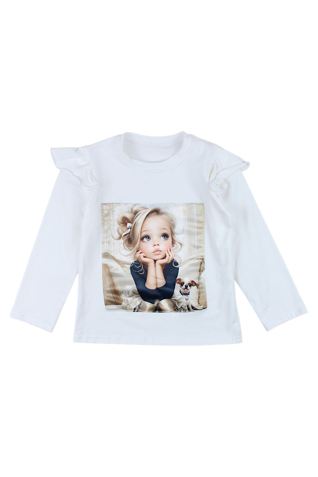 Girl with a dog screen blouse cream Guliwerkids 3329-221025