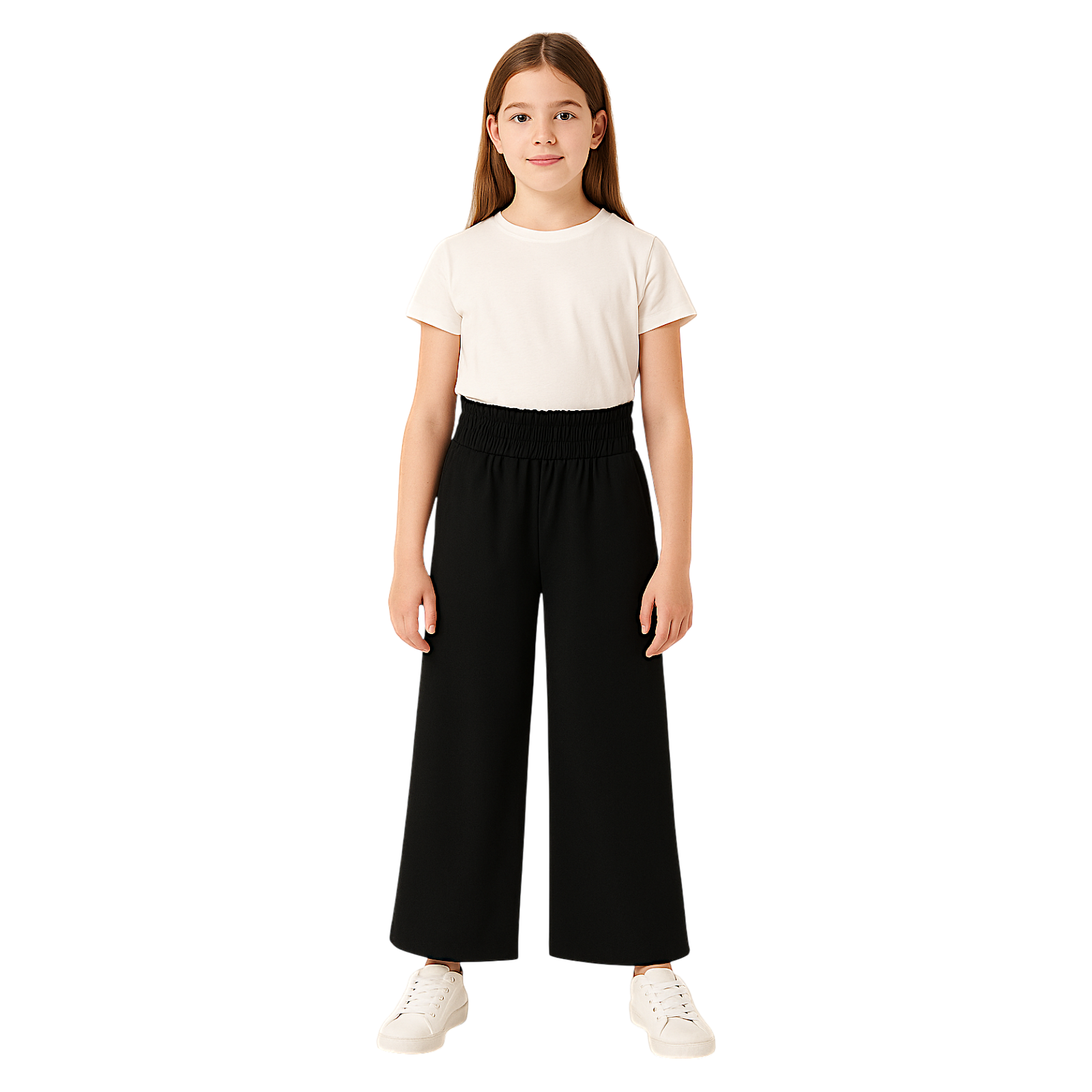 Wide Elegant Girls' Trousers Black Nando 3426-30525-14