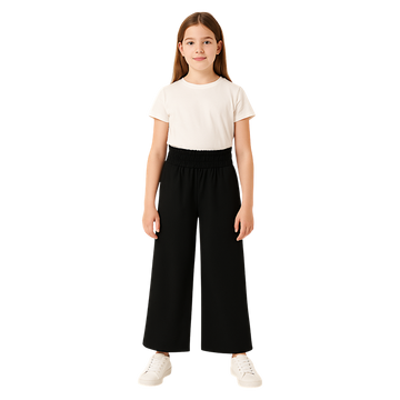 Wide Elegant Girls' Trousers Black Nando 3426-30525-14