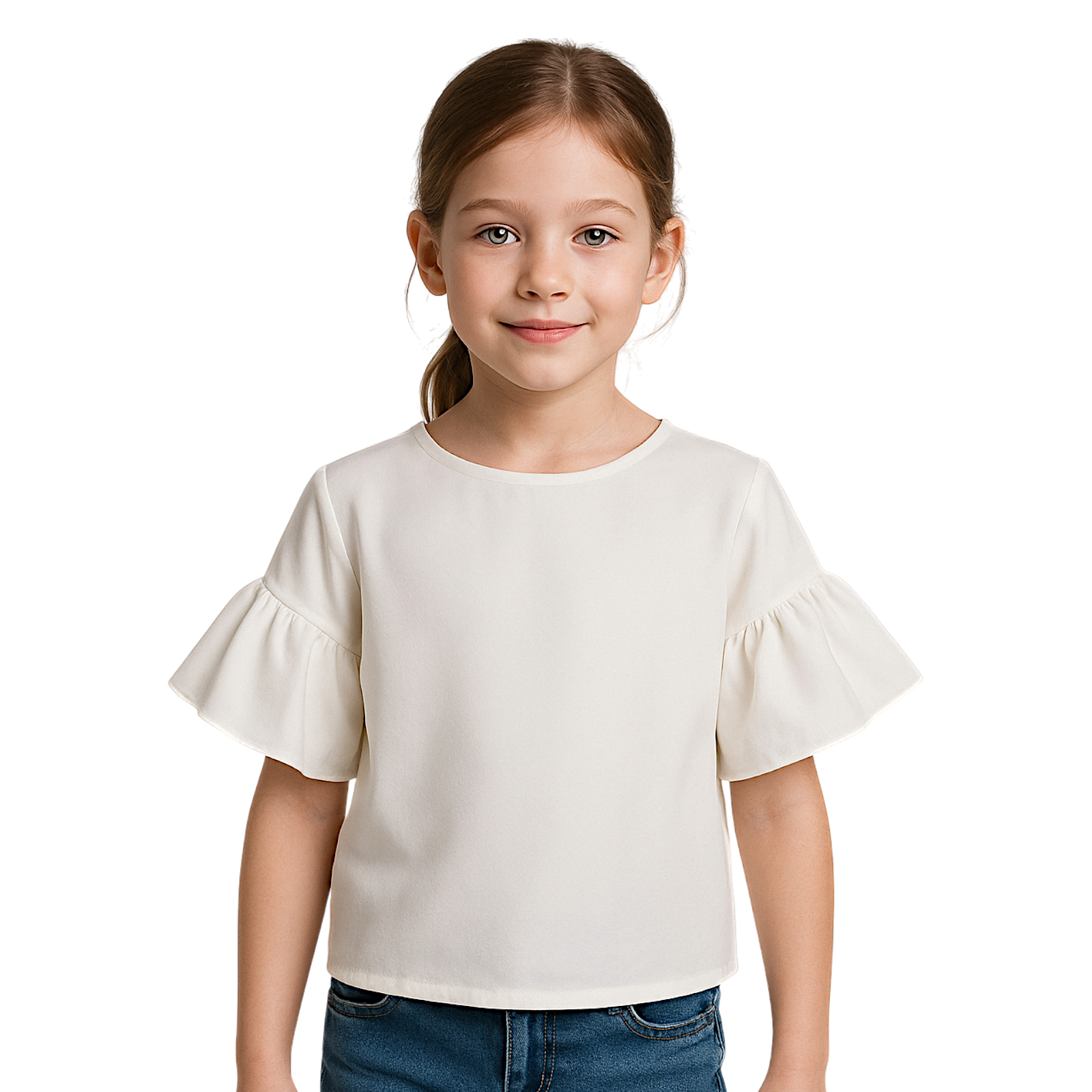 Elegant white blouse for girls, cream Sugar 3428-30525-8