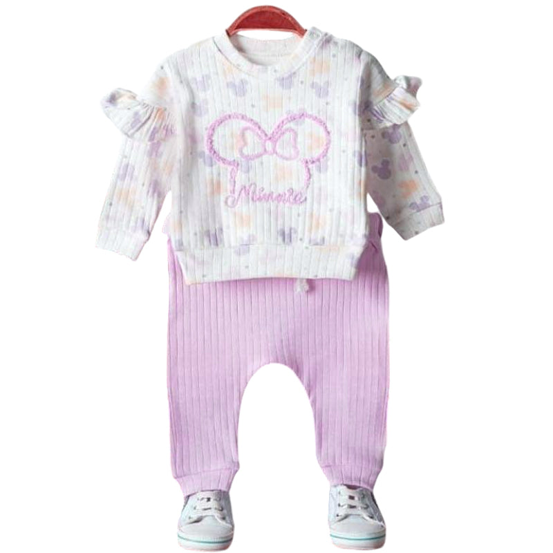 Cotton tracksuit in stripes 2 pieces for girls lilac Anilco baby 39-30924