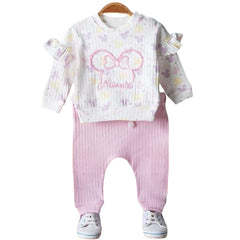 Cotton tracksuit in stripes 2 pieces for girls pink Anilco baby 39-30924