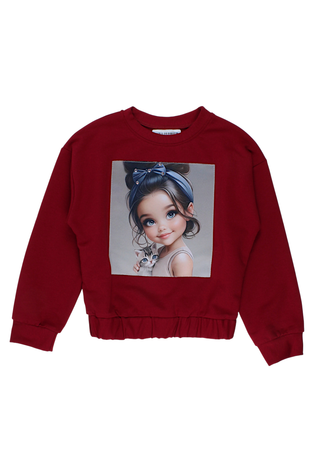 Girls' sweatshirt with a cat, burgundy Guliwerkids 4113-28825
