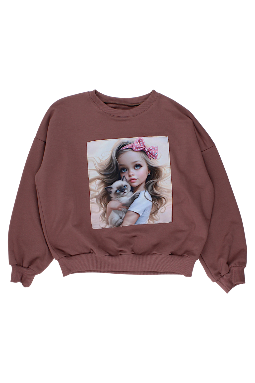 Girl with a Kitten Screen Sweatshirt Girly Chocolate Guliwerkids 4119-28825