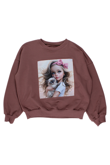 Girl with a Kitten Screen Sweatshirt Girly Chocolate Guliwerkids 4119-28825