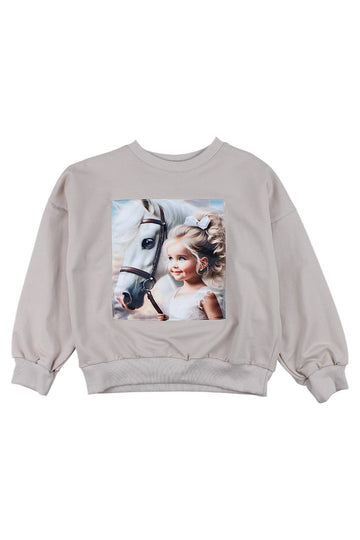 Beige girl's sweatshirt with a horse Guliwerkids 4119-221025-1