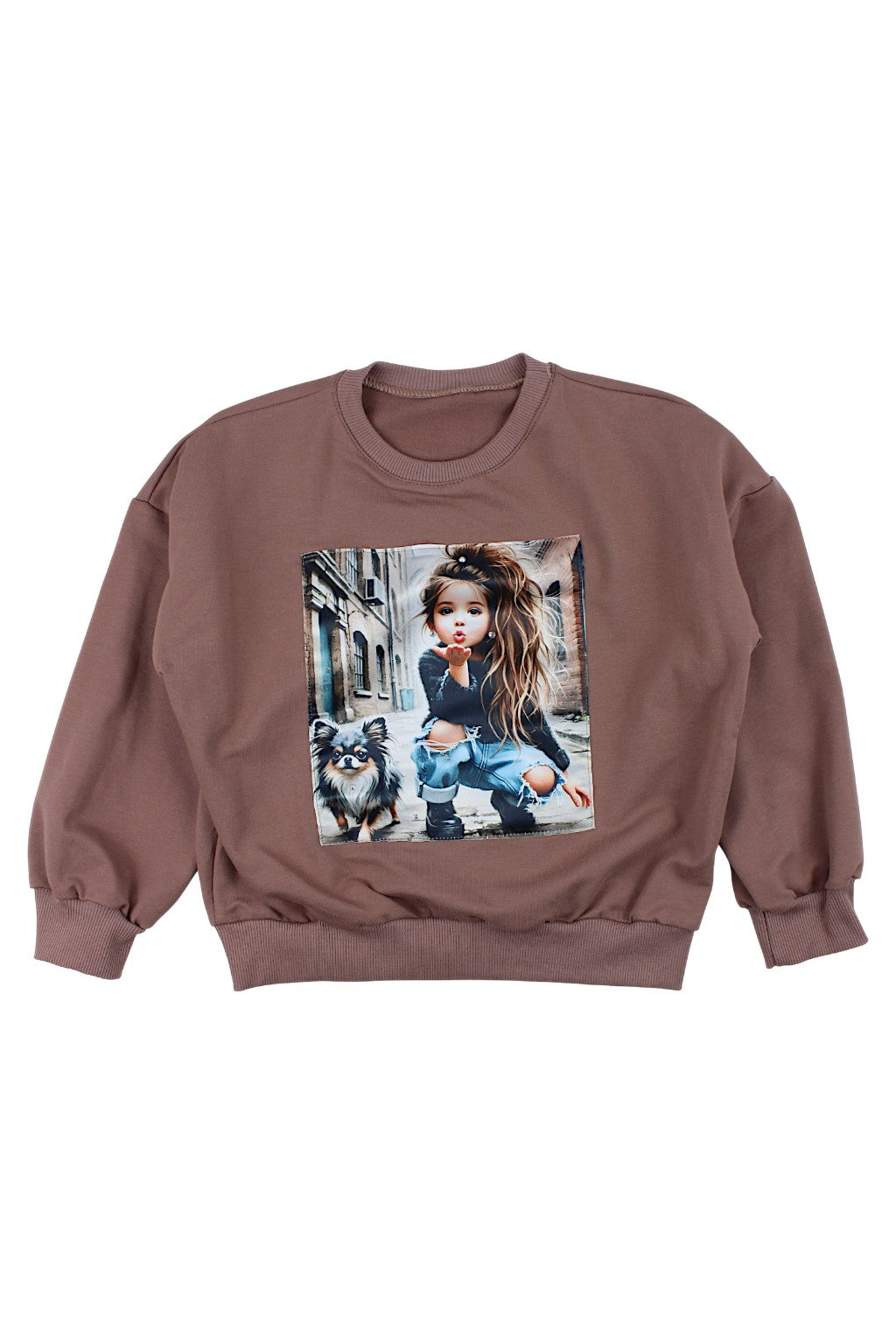 Girl in jeans sweatshirt girly chocolate Guliwerkids 4119-221025