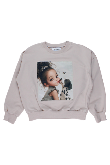 Girl with dog screen sweatshirt, beige, Guliwerkids 4121-28825-1