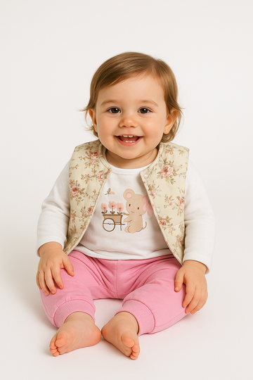 3-piece set with a vest, pink, girly, Pat pat baby 4153-19825-40