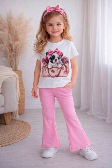 Komplet z dzwonami piesek dziewczęcy róż Nova 4199-18326-40