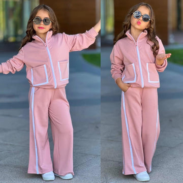 Girls' tracksuit with piping, powder pink, Bam Bam 4240-31725