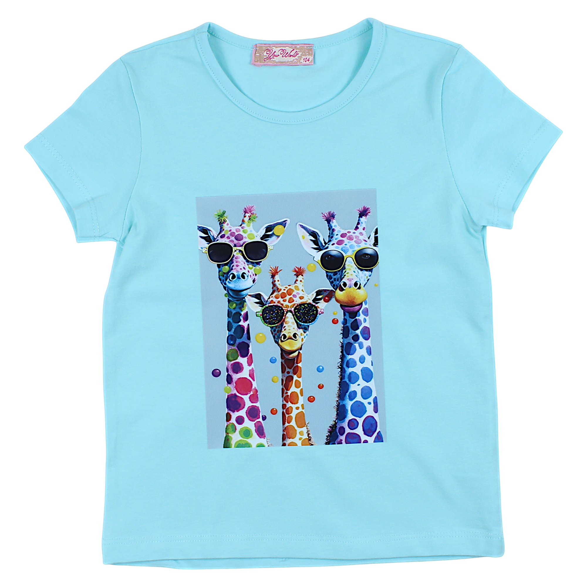 Girls' blouse 3 giraffes turquoise Your Word 4323-28425-44