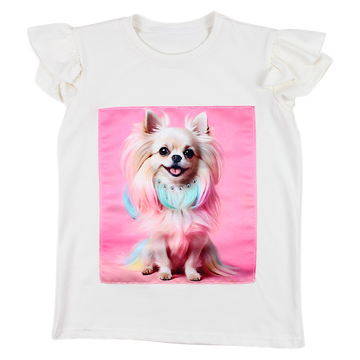 Cream blouse for girls with a dog and zircons Guliwerkids 4351-2425-28