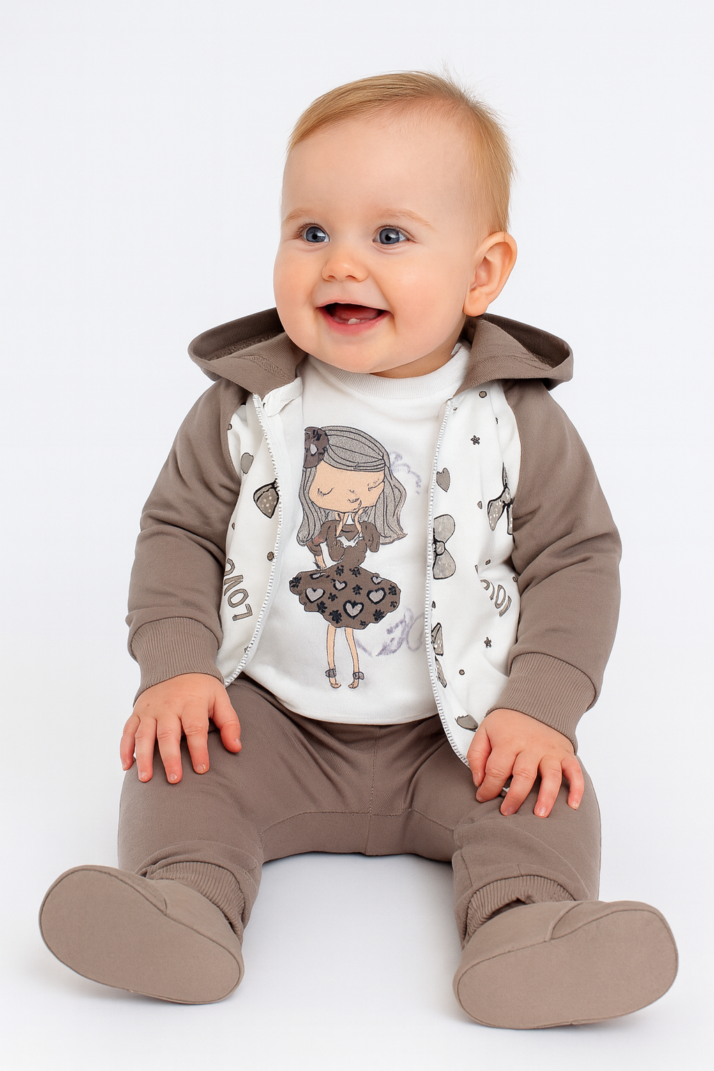 Beige tracksuit for girls with bows Partner 4905-19825