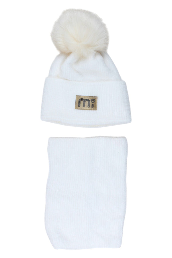 Girl's hat and scarf set, cream Ambra 5063-51125-28
