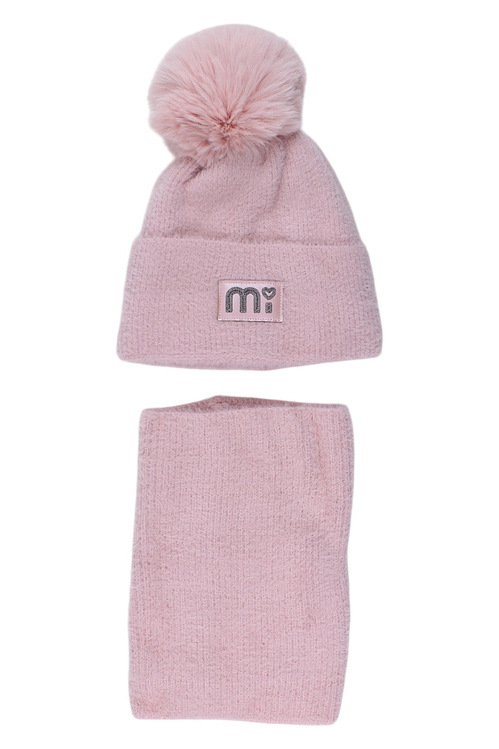 Girls' hat and scarf set, powder pink, Ambra 5063-51125