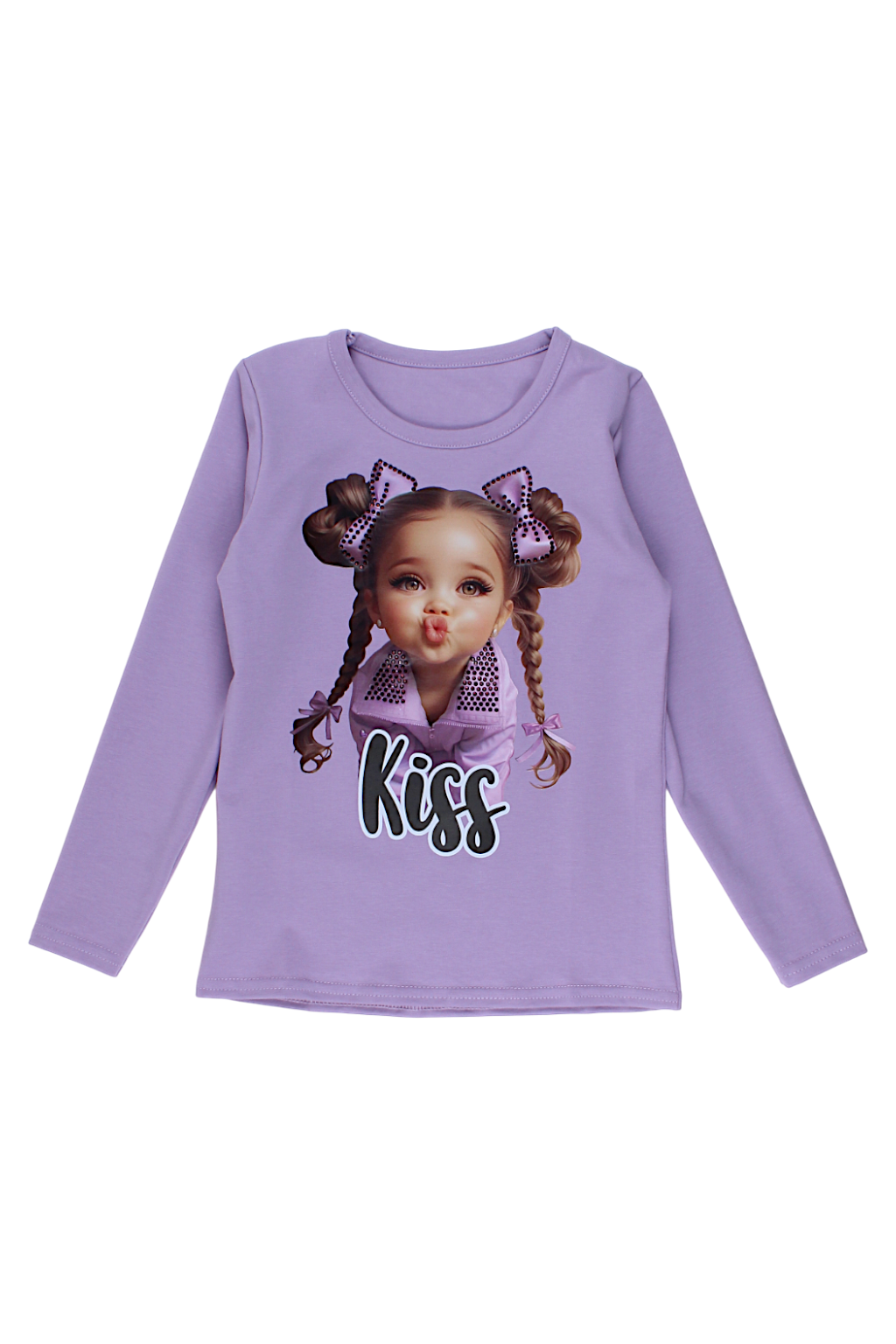 Kiss blouse with rhinestones for girls, lilac, Guliwerkids 5216-16925