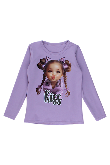 Kiss blouse with rhinestones for girls, lilac, Guliwerkids 5216-16925