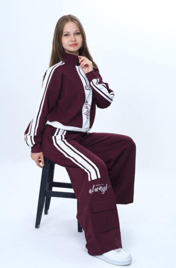 Girl's stand-up collar tracksuit with Swedes, burgundy VizViz 5727-7825-58