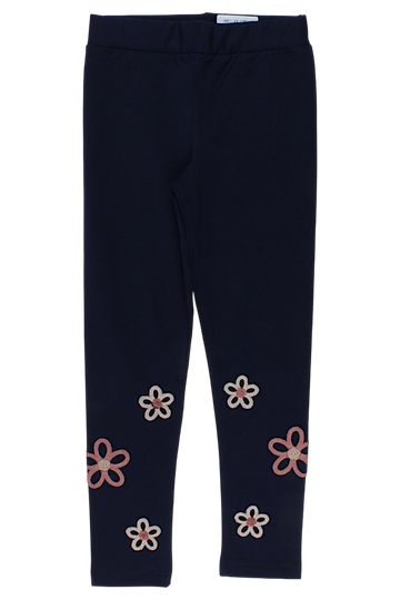 Girls' cotton leggings with embroidery, navy blue, Timi 60512-20825-23