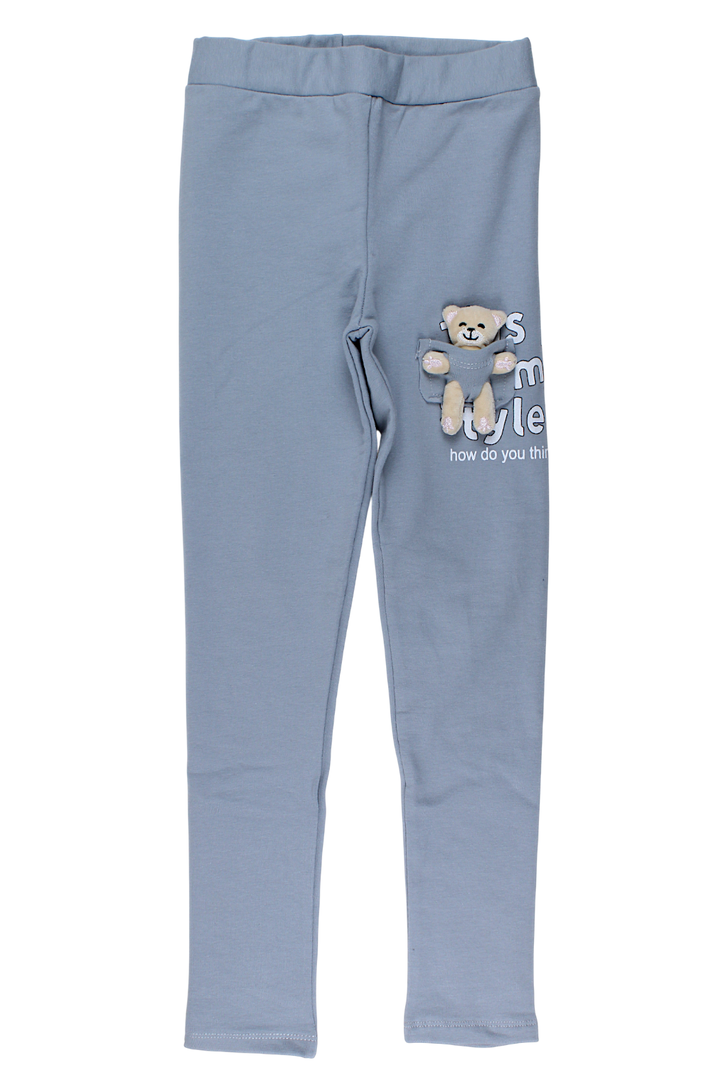 Teddy bear leggings for girls, ash grey, Timi 60521-17925