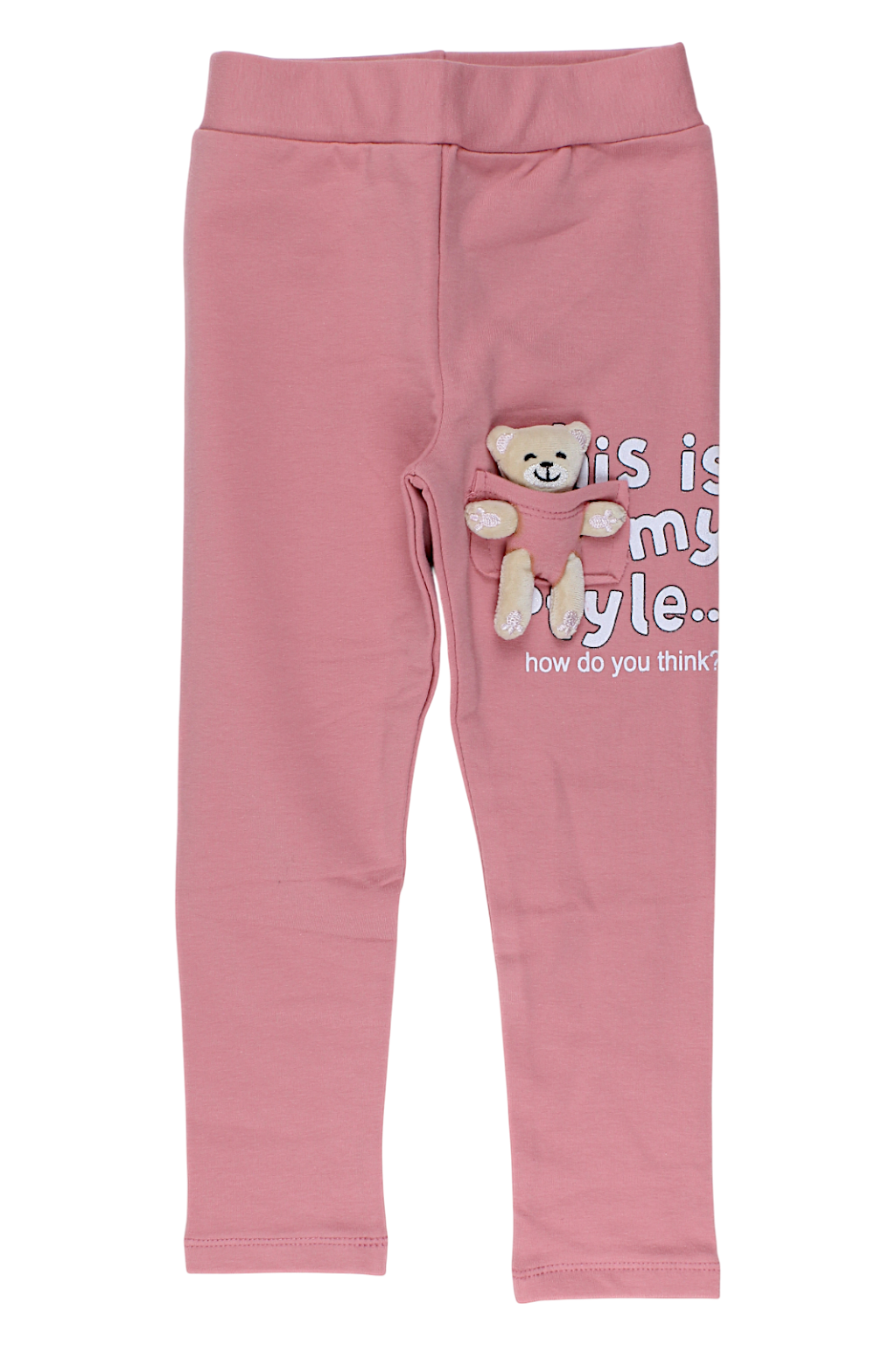 Teddy bear leggings for girls, powder pink, Timi 60521-17925