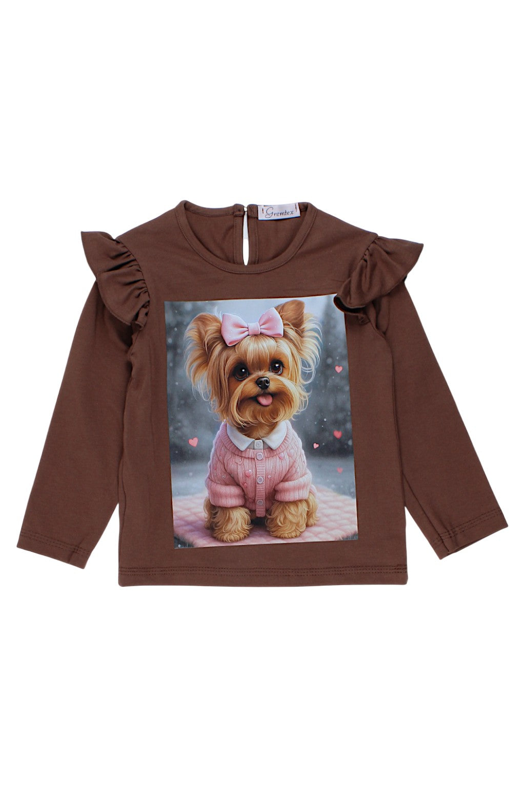 Girl's blouse dog chocolate Gremtex 6263-26925-17