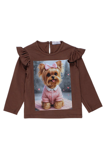Girl's blouse dog chocolate Gremtex 6263-26925-17
