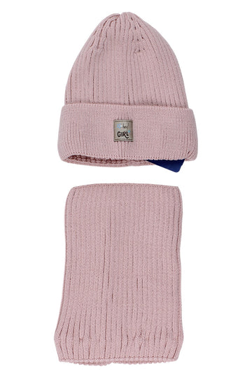 Girls' hat and scarf set, powder pink, Agbo 6617-221025