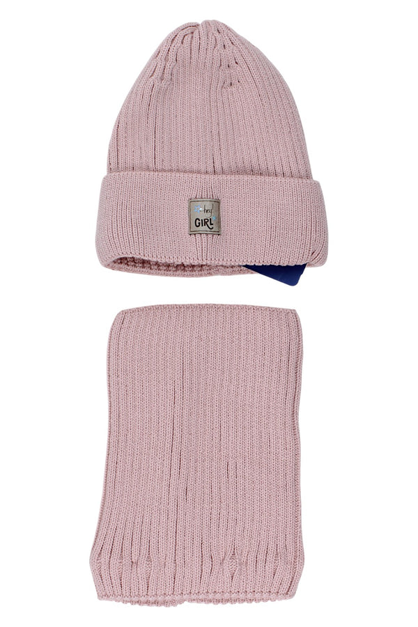 Girls' hat and scarf set, powder pink, Agbo 6617-221025